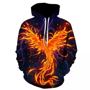 Популярная мужская толстовка с капюшоном 3D с цифровой печатью Flame Phoenix Series Hoodie, свободный и универсальный топ M