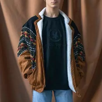 Популярная мужская винтажная замшевая флисовая куртка с принтом в наличии M