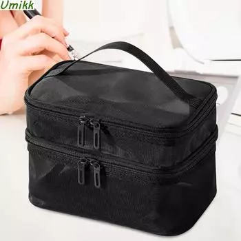 Популярная нейлоновая сетчатая косметичка для хранения, многофункциональная косметичка-органайзер, большая вместимость с молнией, быстросохнущая для праздничных подарков чёрный