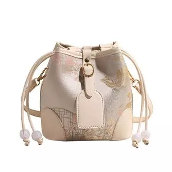 Популярная новая атласная женская сумка в китайском стиле 2024 года, весна-лето, новая темпераментная сумка-ведро, высококачественная сумка-мессенджер через плечо светло-синий