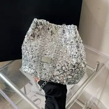 Популярная новая сумка-ведро с цепочкой и пайетками, повседневная нишевая текстура, большая вместительная сумка через плечо на одно плечо