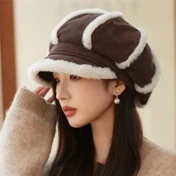 Популярная новая женская беретная шляпа с утолщенными полями из вельвета, восьмиугольная шляпа с изображением лица, маленькая шляпа художника one size fits all хаки