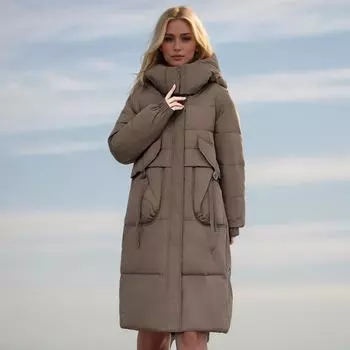 Популярная одежда из хлопка на пуху, женская зимняя утепленная свободная куртка средней и длинной длины с капюшоном и хлопковой подкладкой S хаки