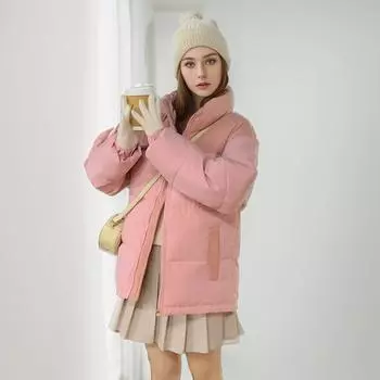 Популярная одежда в стиле «хлеб», тонкий студенческий стиль, иностранный стиль, одежда большого размера со свободным воротником-стойкой, без шляпы, одежда, куртки, жакеты. M розовый