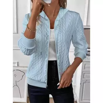 Популярная однотонная трикотажная куртка-свитшот с длинными рукавами на молнии для женщин на осень-зиму S белый