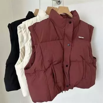 Популярная осенне-зимняя новая хлопковая короткая свободная повседневная верхняя одежда с воротником-стойкой, маленький жилет M белый