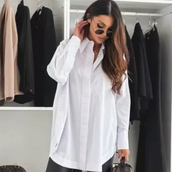 Популярная осенняя повседневная универсальная однотонная рубашка с разрезом и длинными рукавами для женщин, блузки S белый