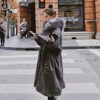 Популярная оснастка Parker хлопковая утепленная одежда женская средняя и длинная зимняя куртка с начесом и утолщенным большим меховым воротником на хлопковой подкладке прилив S weight 110-130