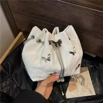 Популярная переносная сумка-ведро, женская новая модная сумка-мессенджер с бабочкой, нишевый дизайн, универсальная сумка-мессенджер белый