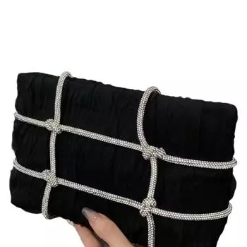 Популярная плюшевая сумка со стразами на цепочке для женщин 2024 года, новая высококачественная фактурная сумка через плечо чёрный