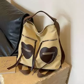 Популярная повседневная сумка 2024 года, новая женская сумка в стиле ретро, большая вместимость, многоцелевая сумка через плечо, рюкзак 32*18*35 хаки