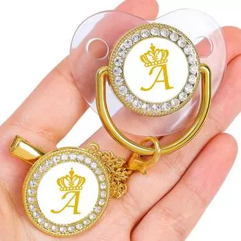 Популярная прозрачная пустышка Baby Gold Crown с бриллиантовыми вставками