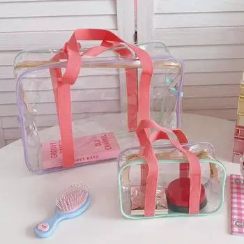 Популярная прозрачная сумка для туалетных принадлежностей из ПВХ, дорожная косметичка большой емкости, водонепроницаемая ручная сумка для хранения туалетных принадлежностей, сумка для переноски S розовый