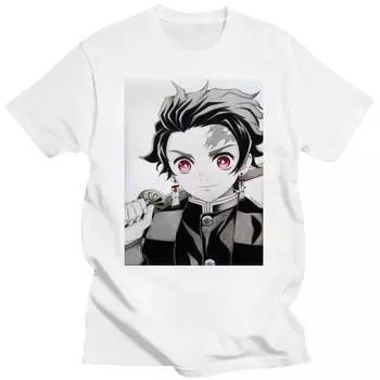 Популярная японская аниме-футболка Demon Slayer для женщин и мужчин, удобная индивидуальная уличная одежда, кавайные мультяшные топы, черная и белая повседневная футболка S бежевый
