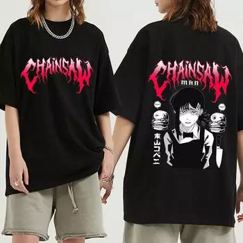Популярная японская футболка с изображением бензопилы в стиле аниме Kobeni Metal Denji, забавные футболки с рисунком манги, мужские и женские футболки в стиле хип-хоп, футболки для пар S чёрный