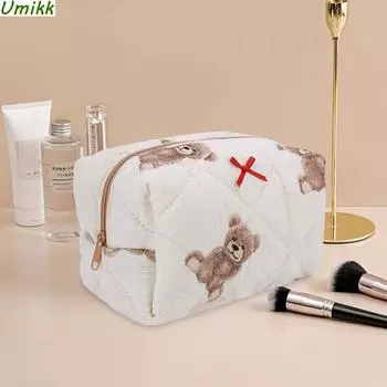 Популярная японская косметичка с принтом медведя, стеганая хлопковая женская косметичка, легкие дорожные сумки с героями мультфильмов, эстетичная милая сумка для стирки CHINA