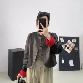 Популярная рекомендация, новый новый стиль, куртка из овчины, полурастительного дубления, женская кожаная короткая куртка в стиле ретро M recommends within 55kg красный