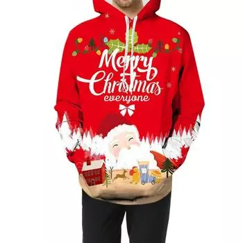 Популярная рождественская толстовка с капюшоном с 3D-цифровым принтом, с индивидуальностью, модная осенне-зимняя модная полосатая красивая толстовка с капюшоном 100