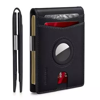 Популярная щетка RFID для защиты от кражи, сумка для карт из натуральной кожи, защита от отслеживания AirTag для деловых мужчин, держатель для карт в виде зажима для доллара чёрный