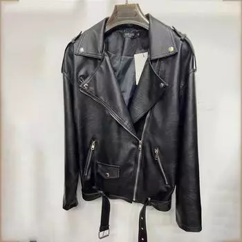 Популярная сегодня кожаная куртка женская новая модель из искусственной овчины свободная мотоциклетная кожаная куртка ретро S
