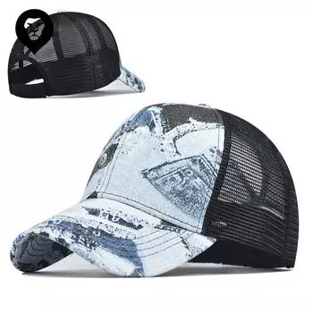 Популярная сетчатая кепка с принтом тай-дай, женская пустая шляпа-цилиндр из чистого хлопка, солнцезащитный козырек, хлопковая шапка с конским хвостом, бейсболка. Adjustable