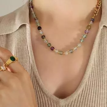 Популярная сексуальная цепочка на ключицу, ожерелье из натурального флюорита разных цветов, сделанное вручную, те же украшения