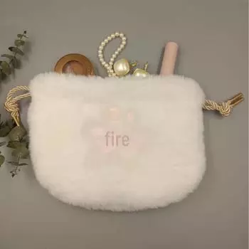 Популярная симпатичная плюшевая косметичка с кошачьим когтем на шнурке белый