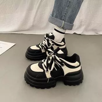 Популярная спортивная обувь весна-осень 2024 года, новые универсальные повседневные туфли для папы на толстой подошве для женщин, кроссовки для женщин Zapatos De Mujer 35 чёрный