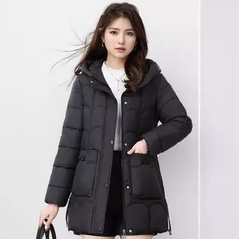 Популярная средняя и длинная пуховая хлопковая одежда для мам больших размеров женская одежда корейской версии свободная и тонкая куртка M бежевый