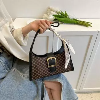 Популярная сумка через плечо 2024 года, новый тренд, модный шелковый шарф, простая универсальная ретро-темпераментная женская сумка-мессенджер, сумка-багет чёрный