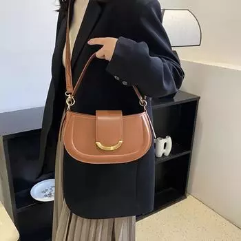 Популярная сумка через плечо женская сумка новая осенняя модная фактурная сумка через плечо однотонная фактурная сумка через плечо сумка-седло 25x7.5x14cm чёрный