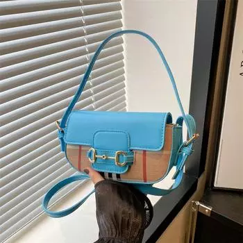 Популярная сумка-седло через плечо, женская сумка 2024 года, новинка в европейском и американском стиле, контрастная клетчатая универсальная сумка на одно плечо под мышкой для женщин чёрный