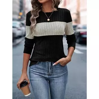 Популярная свободная повседневная футболка для женщин на осень и зиму в тон S