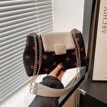 Популярная текстура этого года 2024 весна и лето новая повседневная сумка через плечо с цепочкой модная и красивая простая сумка-мессенджер для женщин чёрный