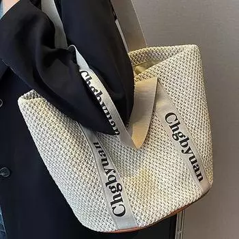 Популярная тканая сумка из травы, тканая пляжная сумка ручной работы, сумка в ретро-сельском стиле, портативная повседневная сумка большой вместительности бежевый