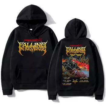 Популярная толстовка с капюшоном Mons Tour II World Domination Falling In Reverse, унисекс, осенняя толстовка с капюшоном High Street с принтом с двумя сторонами XS чёрный