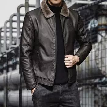Популярная удобная повседневная куртка с лацканами, мужская зимняя верхняя одежда для мотоцикла с флисовой подкладкой для улицы 2XL чёрный