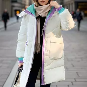 Популярная утепленная одежда средней и длинной длины для женщин, зимняя, корейская, модная и для отдыха, с капюшоном. M