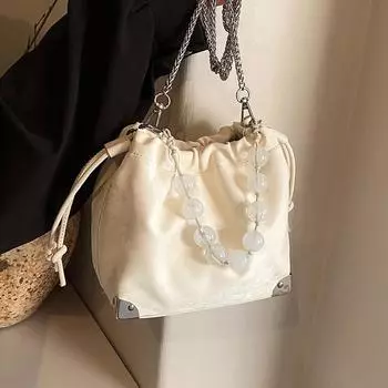 Популярная в этом году бархатная маленькая сумка-ведро для женщин, новинка 2024 года, весенне-летняя пригородная сумка на одно плечо, персонализированная сумка через плечо с жемчугом