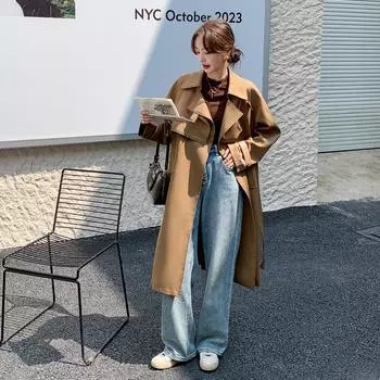 Популярная в этом году куртка-ветровка для женщин на весну и осень, новый дизайн, нишевый темперамент, британский стиль, пальто средней длины XS