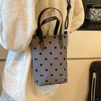 Популярная в этом году маленькая сумка через плечо для женщин 2025 года с модным принтом в горошек, портативная сумка через плечо из холста