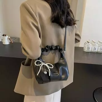 Популярная в этом году маленькая женская сумка 2024 года, новая осенне-зимняя универсальная сумка-мессенджер, плиссированная переносная сумка-пельмень бежевый