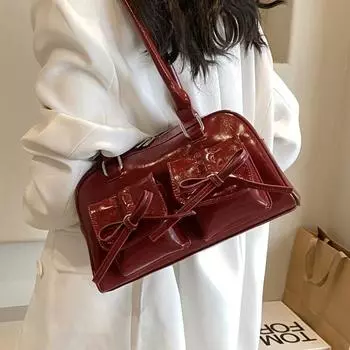 Популярная в этом году модная женская сумка в стиле ретро с бантом весной 2024 года, новая маленькая квадратная сумка, универсальная сумка через плечо под мышками