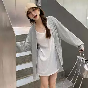 Популярная в этом году осенняя модная серая куртка с V-образным вырезом и длинными рукавами для женщин, ленивая и маленькая уникальная верхняя куртка S