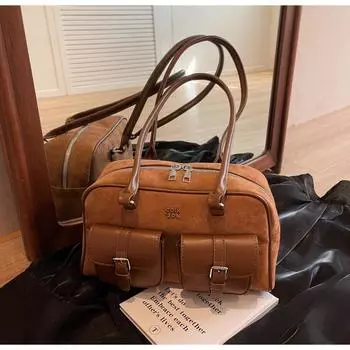 Популярная в этом году ретро-сумка женская большая вместительная новинка 2024 года осень-зима повседневная сумка через плечо сумка-подушка для поездок на работу чёрный