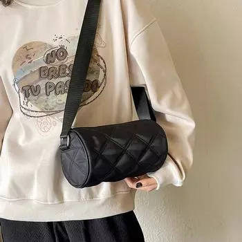 Популярная в этом году сумка Boston, осень/зима 2023, новинка, сумка через плечо Niche Design, женская сумка-цилиндр с ромбовидной сеткой