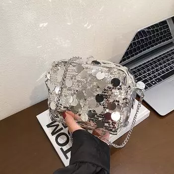 Популярная в этом году сумка с пайетками, новая женская сумка 2024 года, универсальная сумка-мессенджер через плечо, сумка-ведро серебряный