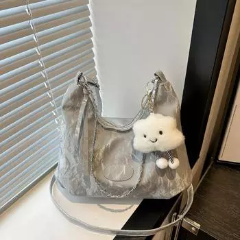 Популярная в этом году сумка-тоут большого объема, летняя новинка 2024 года, простая повседневная сумка через плечо, простая повседневная сумка для поездок на работу Without pendant чёрный