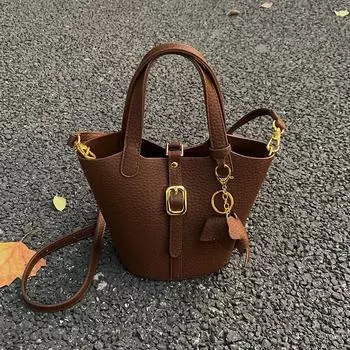 Популярная в этом году сумка-ведро для женщин 2024 года, новая осенне-зимняя ретро-сумка, универсальная сумка-мессенджер, высококачественная женская сумка коричневый