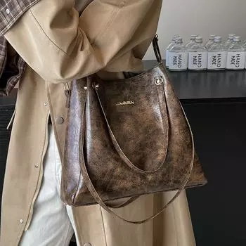 Популярная в этом году сумка женская большая вместимость ретро мода широкополосная сумка через плечо портативная сумка-ведро коричневый